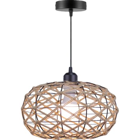 Lampadario in rattan, installazione a sospensione con corda, 1 pezzo, lampadina E27 non inclusa. (1/2)