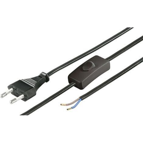 Cordon secteur noir 1m50 0,75mm2 2 pôles avec interrupteur (1/2)