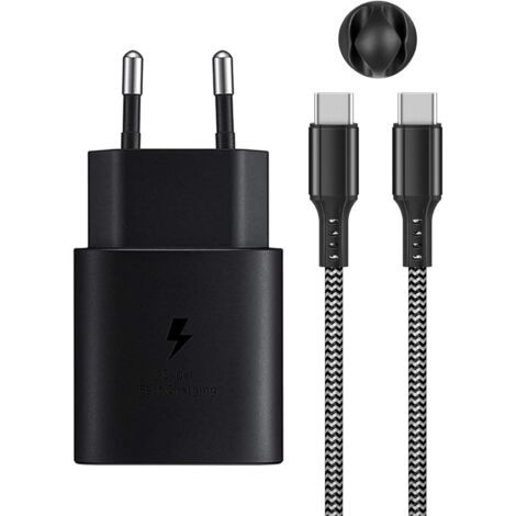 Chargeur Rapide USB C 25W PD3.0 pour Samsung Galaxy S25/S24/S23/S22/S21/S20 Ultra/S10e/Z Flip 6/Z Fold 6 5G/S20FE/Note20/10/9/S10/S9/S8/iPad Pro 12.9, avec Nylon de Type C Câble 2 m (Noir) (1/5)