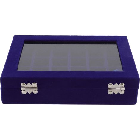Boîte de Rangement pour Bijoux 24 Cases avec Couvercle Transparent pour Boucles d'Oreilles et Bagues Bleue (1/5)