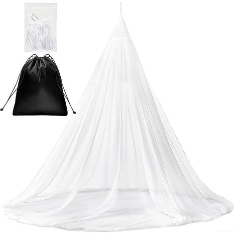 Ciel de lit dôme à suspendre pour lit king size, double et simple – Filet à mailles fines anti-insectes avec crochet d'installation facile pour chambre à coucher, camping, fête en plein air, blanc (1/5)