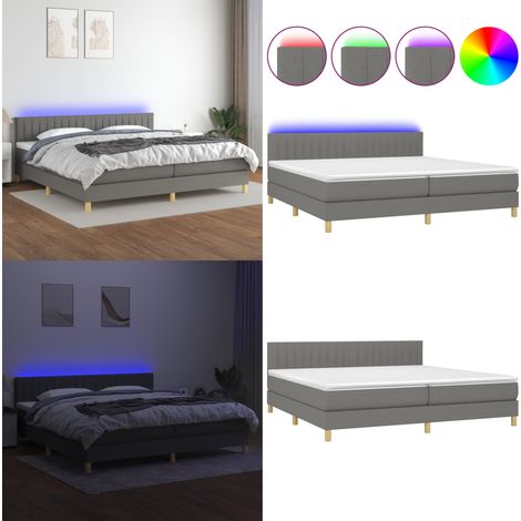 Sommier à lattes de lit et matelas et LED Gris foncé 200x200 cm - Sommier Tapissier - Lit Avec Led - Matelas À Ressorts Ensachés - Têted Lit Ajustable - Éclairage Led - Home & Living (1/5)