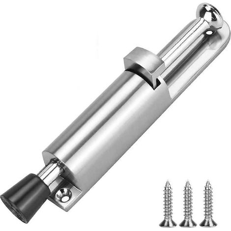 KLVGTIFS PU - Butée de porte à ressort robuste en métal, en alliage de zinc, pour usage intérieur et extérieur, finition argent brossé.