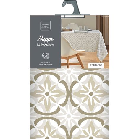 Nappe rectangle 145 x 240 cm polyester imprime costaria Naturel (1/5)