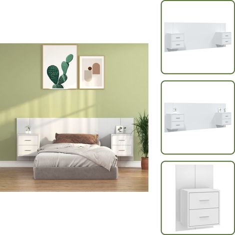 Diseño de cama - vidaXL Cabecero de cama con mesitas madera contrachapada blanco - Almacenamiento