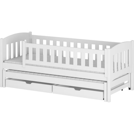 CAMA DE MADERA CON CAMA SUPLETORIA Y CAJONES LOTUS - Blanco
