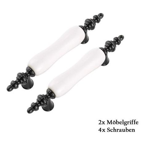 Lot de 2 Poignée de Porte en Céramique Style Moderne avec Vis pour Armoir Placard Tirroir Entraxe 76mm (Noir et Blanc) (1/5)