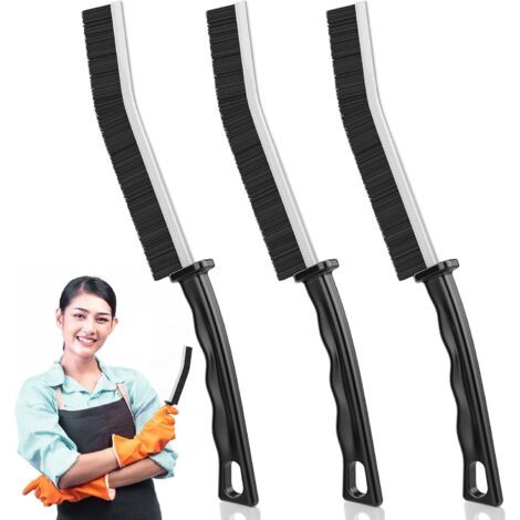 QORVA-Brosse de nettoyage pour joints de fenêtre, 3 pièces, brosse de nettoyage pour salle de bain, brosse de nettoyage à poils durs pour rainures de fenêtre, salle de bain, toilettes, cuisine