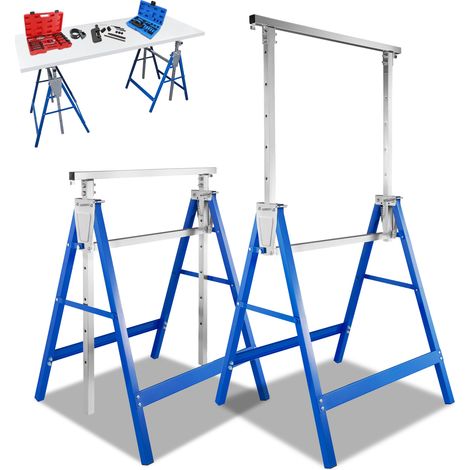 Randaco 2x Cavalletti telescopici, Altezza regolabile 80-130cm, Blu, Carico massimo 200 kg (1/4)