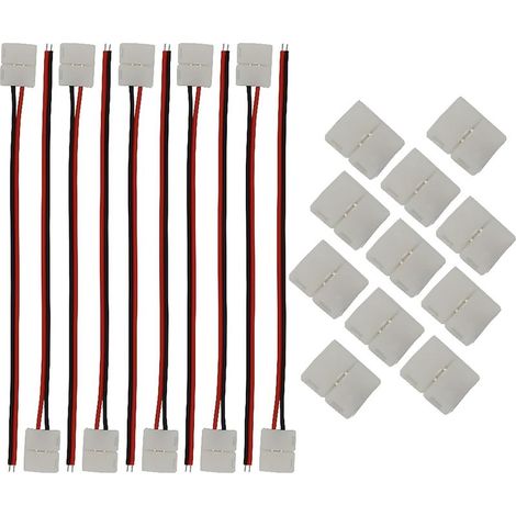 Lot 20 connecteurs pour bande lumineuse LED comprenant un fil connexion sans soudure LED à 2 broches 8 mm large, un connecteur de bande LED à 2 broches pour SMD2835, des bandes LED RVB 3528 (1/5)