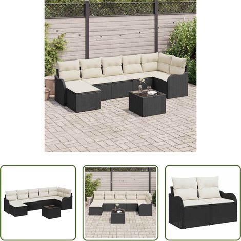 Canapé modulaire - Ensemble de canapé de jardin 8 pcs Noir et blanc Poly rotin (1/5)