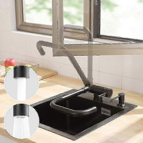 Robinet de cuisine pliable noir avec bec pivotant à 360° et 2 jets Robinet d'évier gain de place sous fenêtre (1/5)