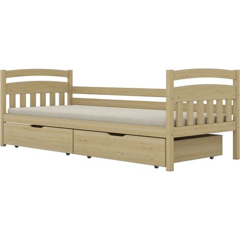 Lit enfant 80x160 cm avec tiroir et barrière amovible sans matelas motif Tosia (1/5)