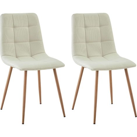 Juego de 2 Sillas Comedor Portland, Sillas Tapizadas con Tela Beige y Patas Roble Metal 43x88x48 cm