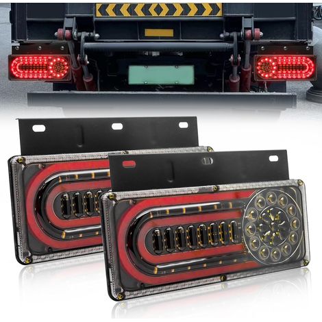 2PCS Feux Arrières LED 24V Feux de Frein Feux Remorque LED Feu Stop de Frein,Lampe Indicateur de Clignotant Dynamique avec Base de Support en Fer pour Remorque RV Caravan Van Lorry (1/5)