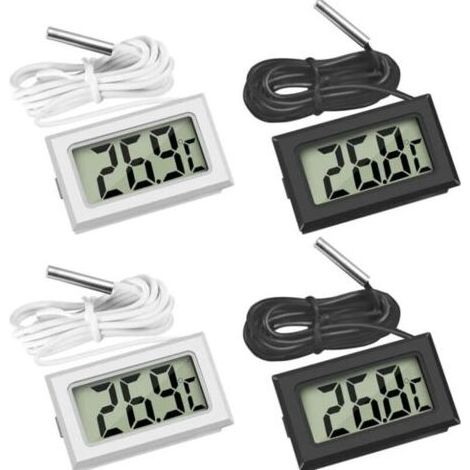 BUNTHAUS Lntyq 4 Pcs Thermomètre Réfrigérateur ,Thermomètre LCD Numérique avec Sonde Étanche pour Réfrigérateur Congélateur Aquarium (Lot de 2 Noir et 2 Blanc) (1/5)