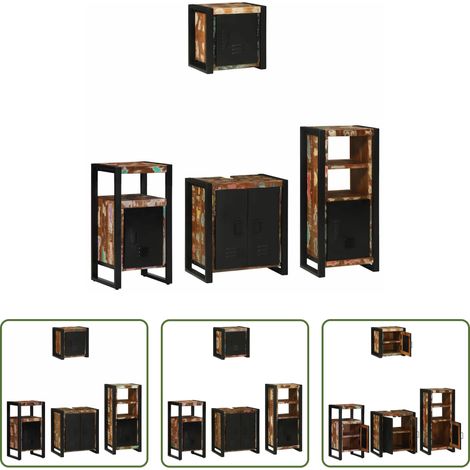 Badezimmerregal - Badezimmermöbel-Set mit Regal 4 pcs Massives upgecyceltes Holz (1/5)