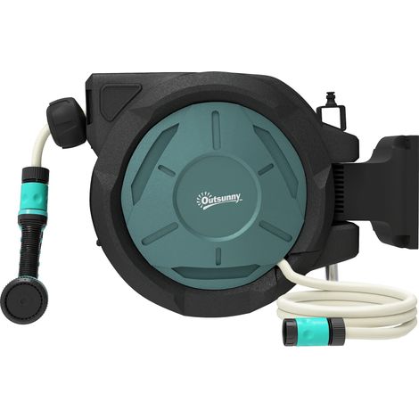 Enrouleur Tuyau Arrosage Mural 25 m x Ø 15 mm Dévidoir Automatique de Tuyaux d'Eau Rétractable Automatique vert