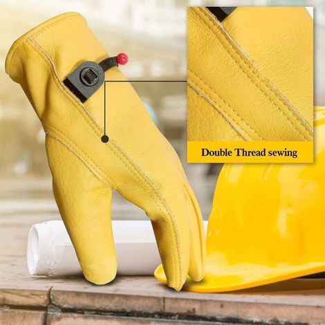 Gants de Jardinage pour Hommes/Femmes, Gants de Travail en Cuir de Vachette, Gants de Travail pour Jardin Anti-épines et Anti-Épaississement Jaune M (1/4)