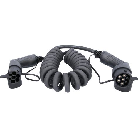 KS TOOLS Câble de charge efuturo spiralé, connecteur du type 2 vers le type 2, triphase, jusqu’à 22 kW, 32 A, 400 V, mode 3, 5 mètres ( 117.7385 )
