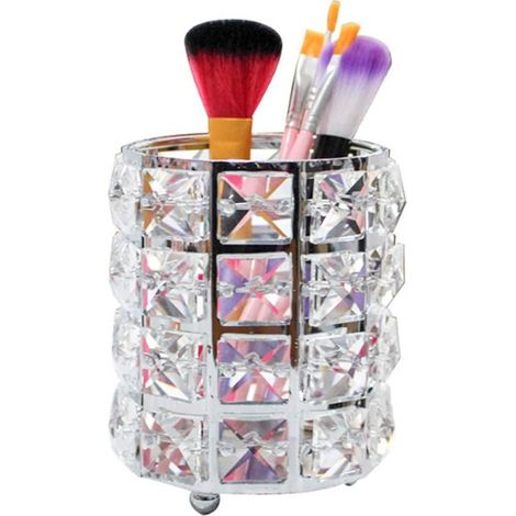 Boîte De Rangement Pour Pinceaux De Maquillage - Métal Plaqué Or - Cristaux Décoratifs - 10,6 X 8,8 Cm - 307 G - 1 Pièce (1/5)