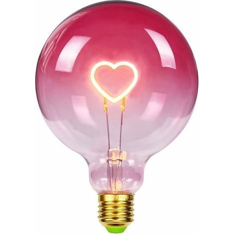 Ampoule Led Grand Globe Edison Ampoule G125 Rose Couleur Coeur Filament 2W Dimmable Spécialité Ampoule Décorative 220-240V E27 (1/4)