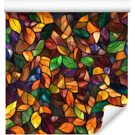Papier peint vitrail orange et or pour salon et chambre 50x1000 cm (1/5)