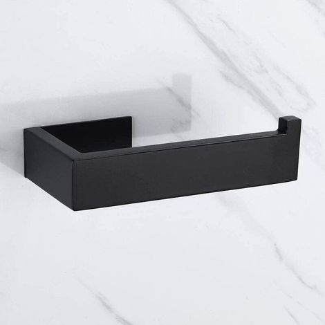 No-Drill Toilet Paper Holder - 304 Stainless Steel - Self-Adhesive - Black - Bathroom - No Drilling Required (1/5)