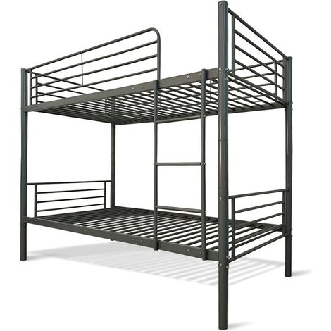 Home Heavenly® - Litera Finy, estructura metálica compacta con escalera y baranda de seguridad.  Color: Gris Metálico