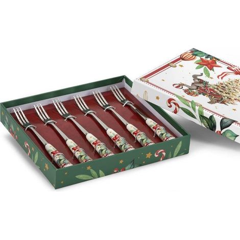 Fade Astro set 6 forchettine natalizie acciaio inox manico porcellana