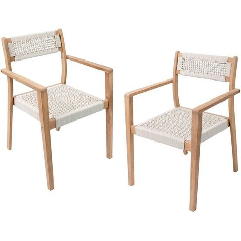 Lot de 2 fauteuils de jardin - ARAWA - Bois d'Acacia FSC - Empilable - Cordage tressé - 57 x 59 x 85 cm