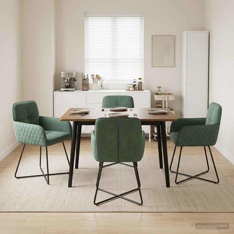 Lot de 4 chaises de salle à manger en velours vert mer avec accoudoirs et structure métal - PANGIVO (1/5)