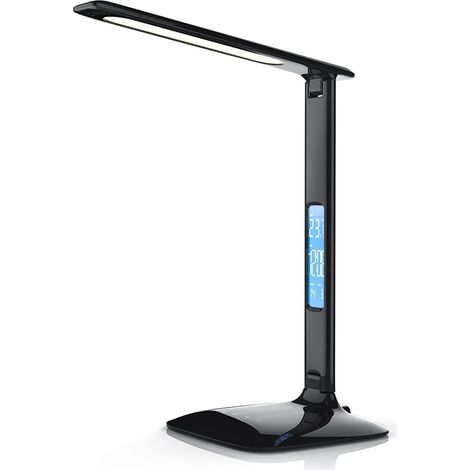 Lámpara de escritorio LED Regulable 3 colores de luz 5 niveles de brillo Puerto USB para cargar el teléfono inteligente Luz agradable para la vista (negra)