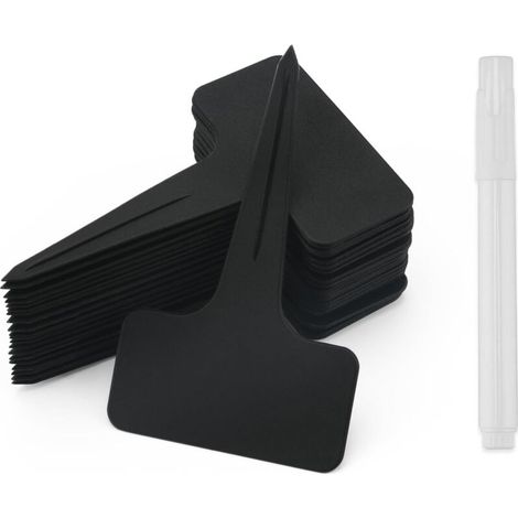100 Pieces Thick Plant Labels, Plastic Garden Labels, Reusable Seedling Labels, Outdoor Vegetable Garden Labels with 1 Pen - Black (White pens are not waterproof) (1/4)