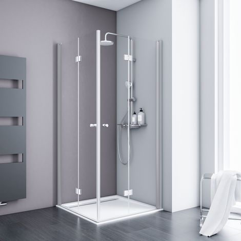 Accès d'angle droit avec portes de douche pivotantes-pliantes, verre 5 mm transparent anticalcaire, profilé alu-argenté, Schulte, 80 x 80 x 192 cm