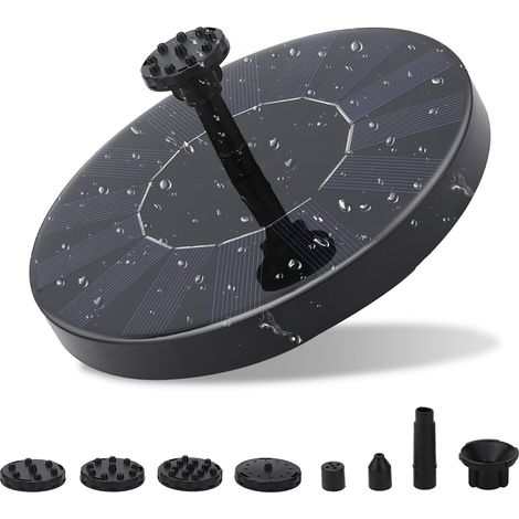 Randaco Fontana Solare Pompa da Stagno per Acquario 6 Getti Fontana Solare 1.5W con 6 Teste di Spruzzo Differenti per Stagno da Giardino, Abbeveratoio per Uccelli, Bacino per Pesci, Piccolo Stagno