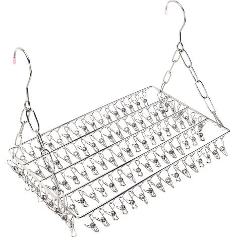 Wäscheständer mit 100 Clips, Edelstahl-Kleiderständer, hängender Kleiderständer am Fenster, Balkon, hängender Kleiderständer für Socken, Unterwäsche, Handtücher (1/4)