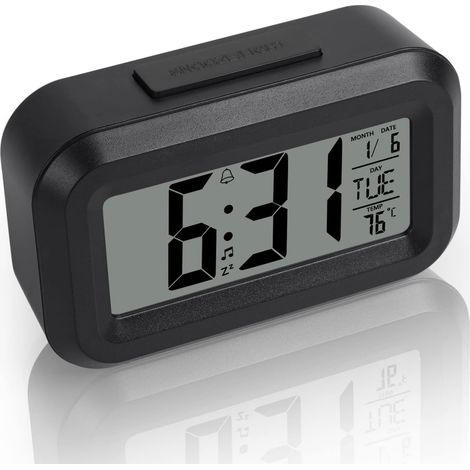 Digitaler Wecker, digitaler Wecker, batteriebetrieben, digitaler LED-Wecker, großer Bildschirm, Spiegel mit Temperatur, Datum, Uhr, 2 Alarme, für das Heimbüro (1/5)