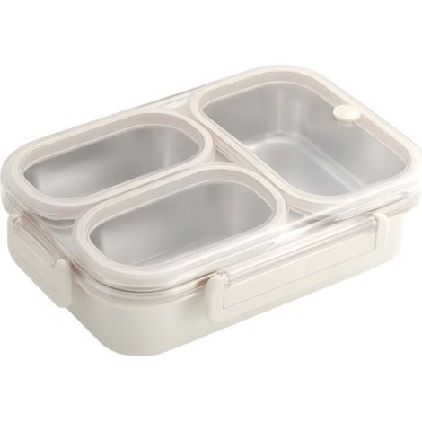 Fiambrera con compartimentos,Fiambrera infantil de acero inoxidable,Caja para meriendas de acero inoxidable a prueba de fugas,Blanco crema,800 ml (1/5)