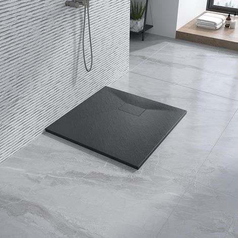 AQUABATOS SMC Duschwannen für badezimmer antirutsch, schieferoptik duschtasse quadrat, modern-design brausewanne schwarz extra-flach 90x90cm