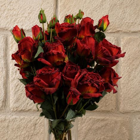 60cm 6 x Red Rose Artificial Flower Sprays 24 Flowers 18 Buds (1/5)