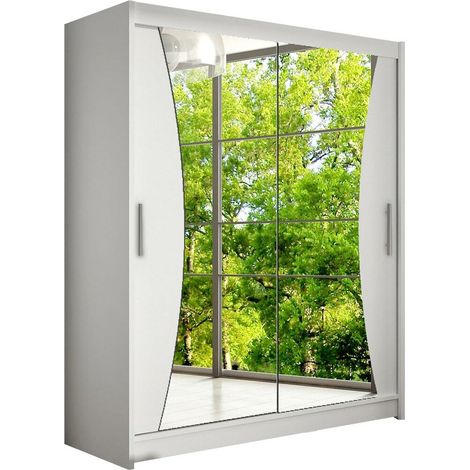 Armario Closico Camera IX, Blanco, 200x150x58cm, Puertas de armario: Correderas, Número de estantes: 5