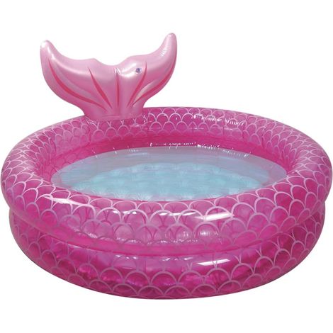 Pataugeoire Gonflable en Forme de Sirène pour Enfants Dès 2 Ans – 140 cm de Diamètre, Couleur Rose Vif avec Motif Queue Élégante (1/3)
