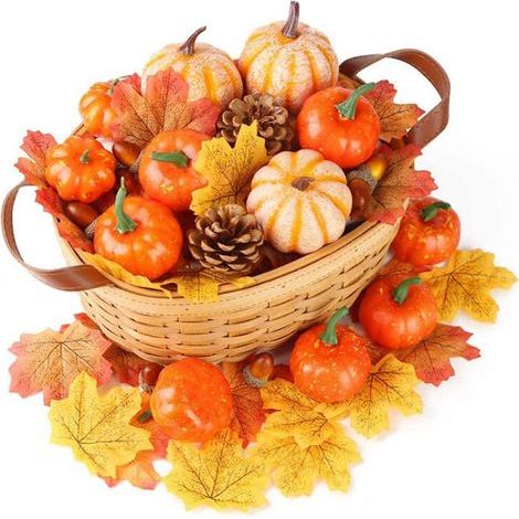 Citrouilles artificielles décoratives, fausses citrouilles avec feuilles d'érable réalistes, légumes artificiels pour guirlandes d'automne, décorations d'Halloween et de Thanksgiving (1/5)
