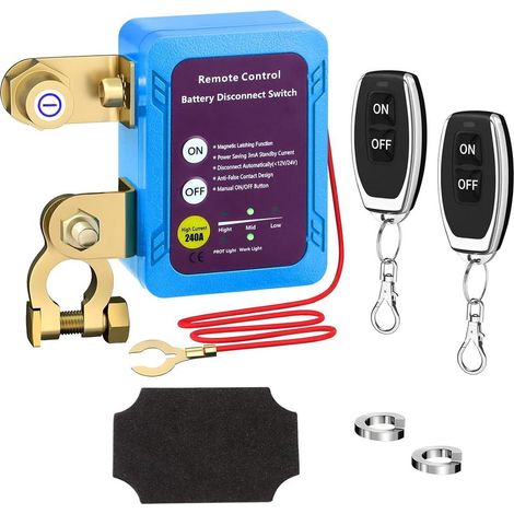 Coupe Circuit Batterie 12V 240A,Bleu Coupe Batterie Interrupteur D'arrêt Automatique avec Télécommandes,Coupe Circuit Voiture pour ATV,Bateau,Voiture,RV,Camion (1/5)