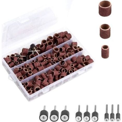 Tambour de ponçage 338 pièces avec boîte en plastique, comprenant 329 bandes abrasives et 9 mandrins de tambour 1/2', 3/8', 1/4' pour outils rotatifs Dremel (1/5)