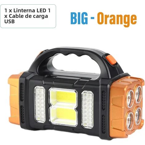 Lampe torche de camping LED haute puissance (grande, orange), lampe de travail rechargeable à énergie solaire, 4 modes, étanche USB (1/5)