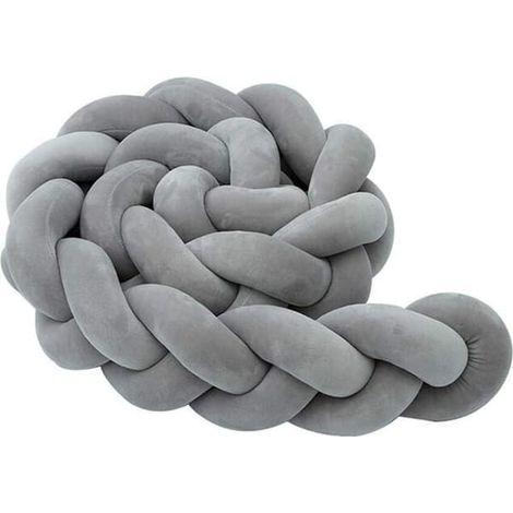 Protection de berceau, protection de nid pour bébé, bordure tissée et protège-tête, décoration pour berceau/berceau (gris, 200 cm). (1/4)