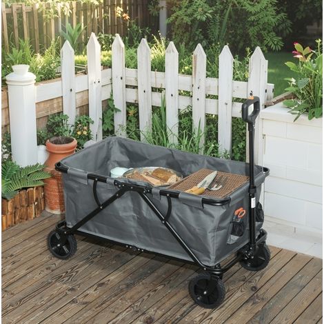 Carrello da giardino pieghevole 160 L, carico 120 kg, tela Oxford idrorepellente, manico telescopico, grigio scuro (1/5)
