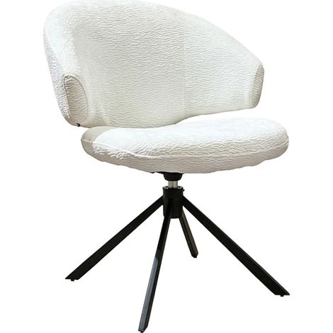 Chaise pivotante tissu velours écru et pieds métal noir – NORA